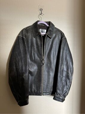 Vintage City Streets Leather Jacket Sz L Black Washed Out Y2K
